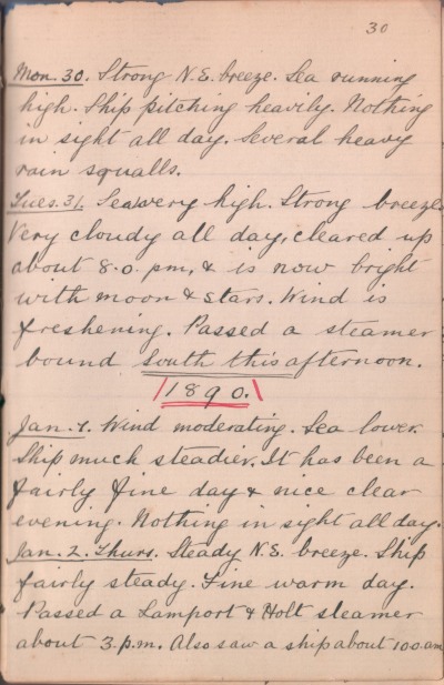 30 December 1889 journal entry
